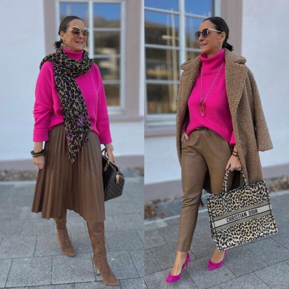 Women's Chocolate Brown and Pink Fall Maxi Skirt - Picture 4 of 6